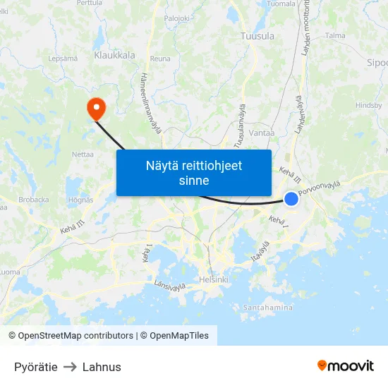 Pyörätie to Lahnus map