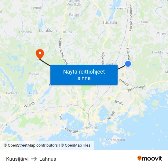 Kuusijärvi to Lahnus map