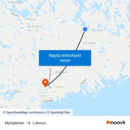 Mytäjäinen to Lahnus map