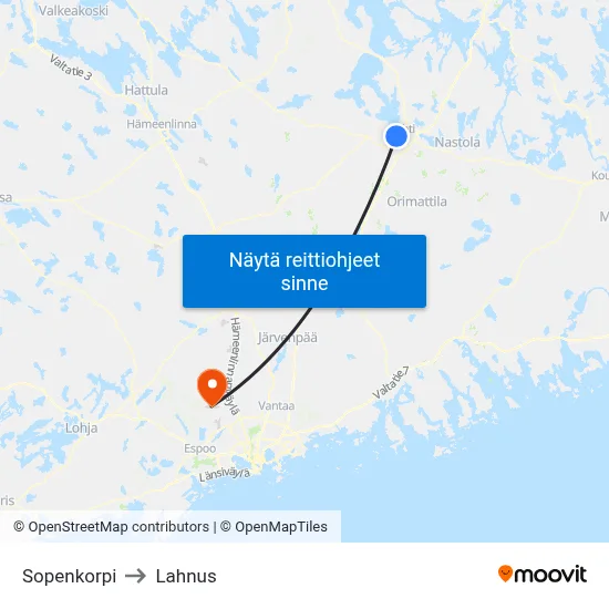 Sopenkorpi to Lahnus map
