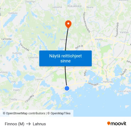 Finnoo (M) to Lahnus map
