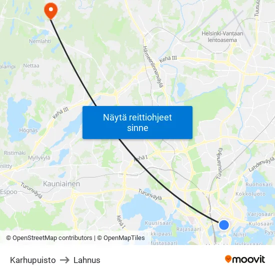 Karhupuisto to Lahnus map