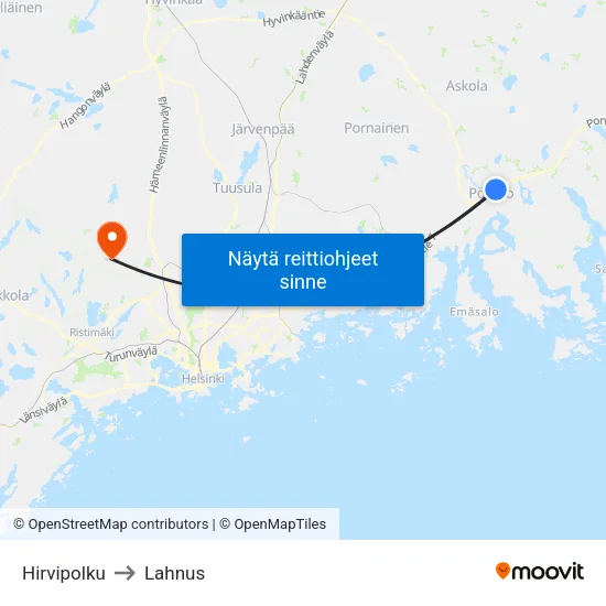 Hirvipolku to Lahnus map