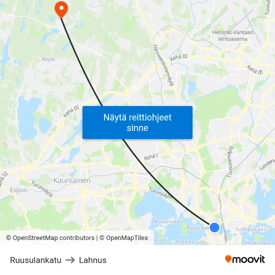 Ruusulankatu to Lahnus map