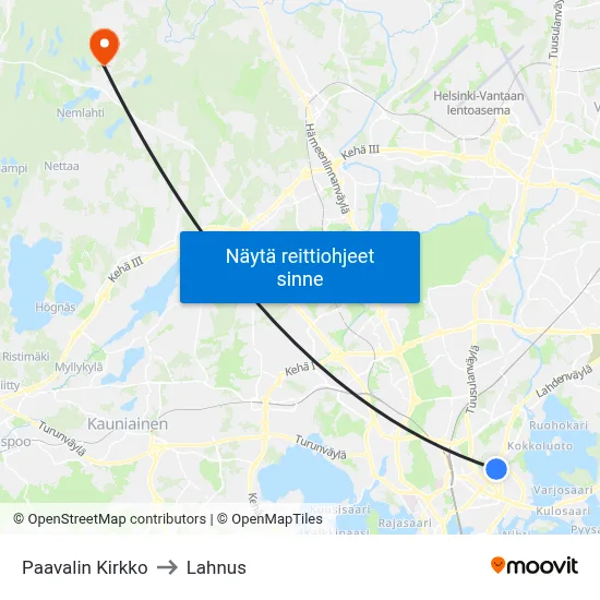 Paavalin Kirkko to Lahnus map