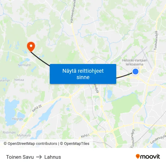 Toinen Savu to Lahnus map