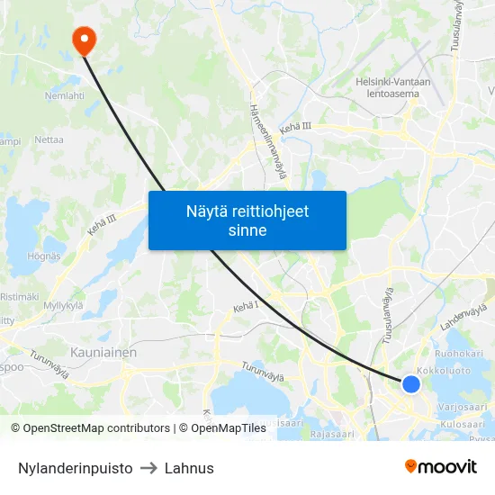 Nylanderinpuisto to Lahnus map