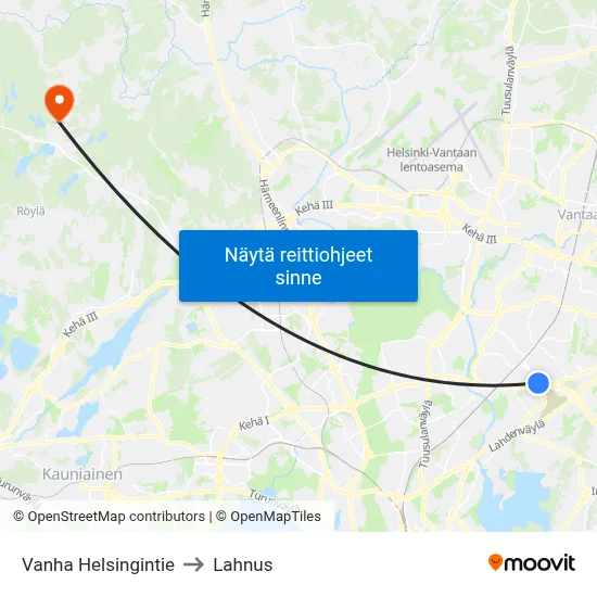 Vanha Helsingintie to Lahnus map
