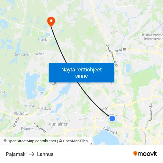 Pajamäki to Lahnus map