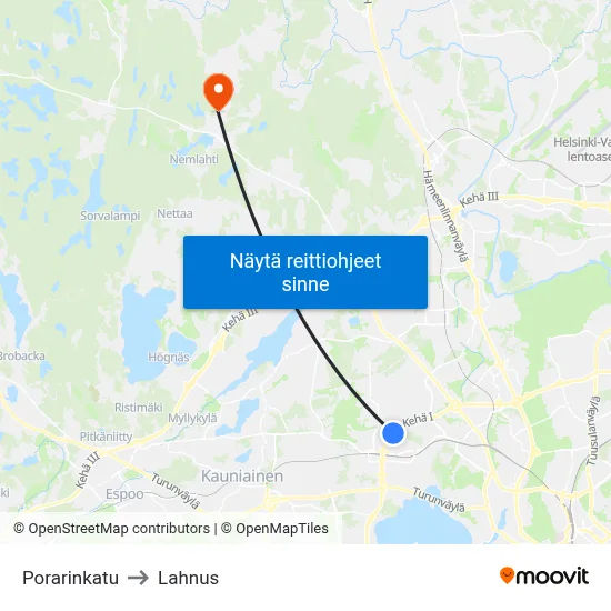 Porarinkatu to Lahnus map