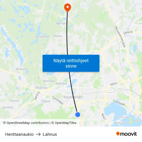 Henttaanaukio to Lahnus map