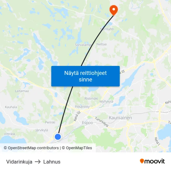Vidarinkuja to Lahnus map