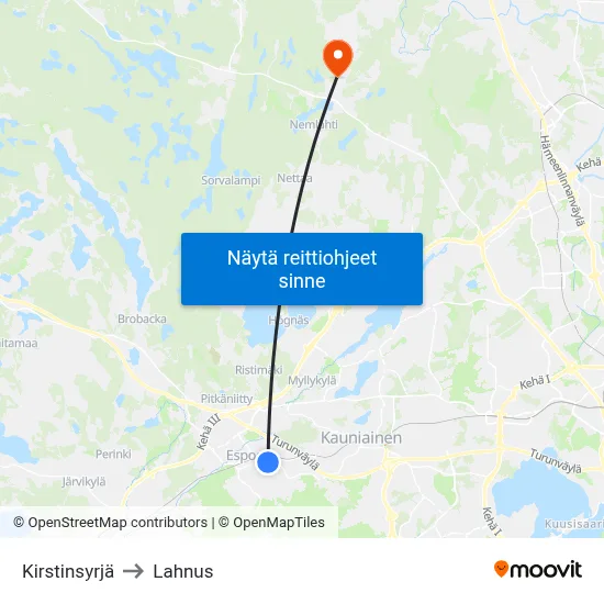 Kirstinsyrjä to Lahnus map