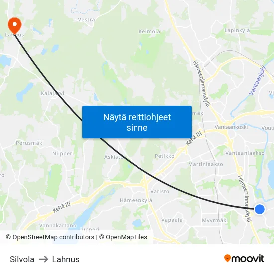 Silvola to Lahnus map