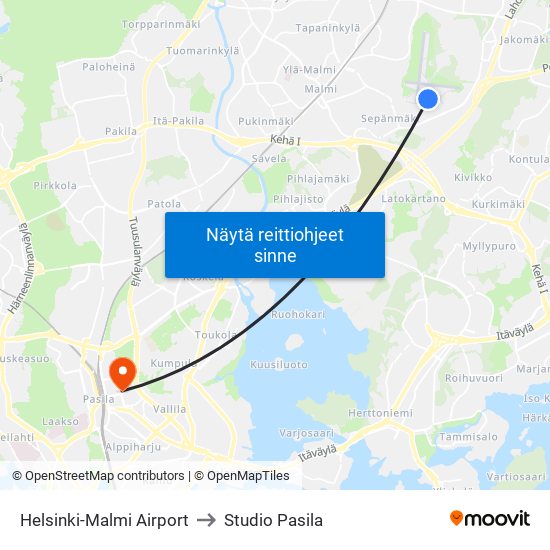 Helsinki-Malmi Airport to Studio Pasila map