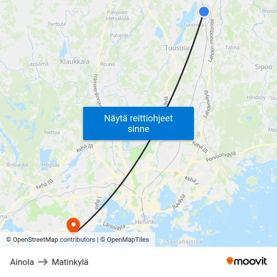 Ainola to Matinkylä map