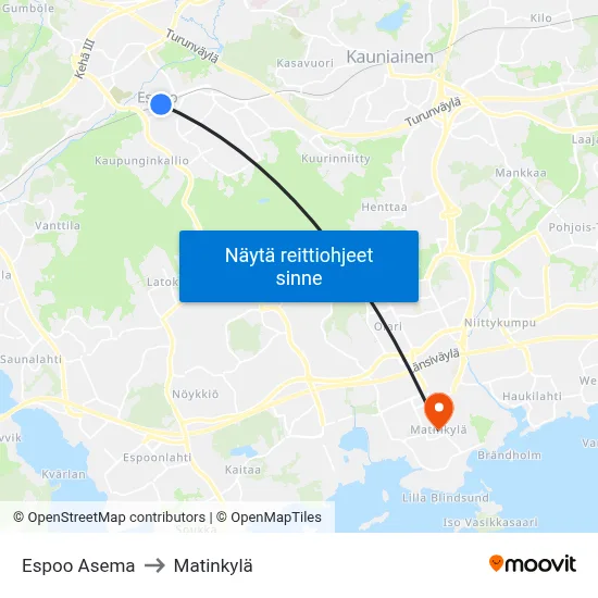 Espoo Asema to Matinkylä map