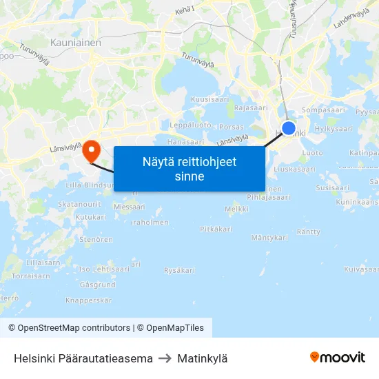 Helsinki Päärautatieasema to Matinkylä map