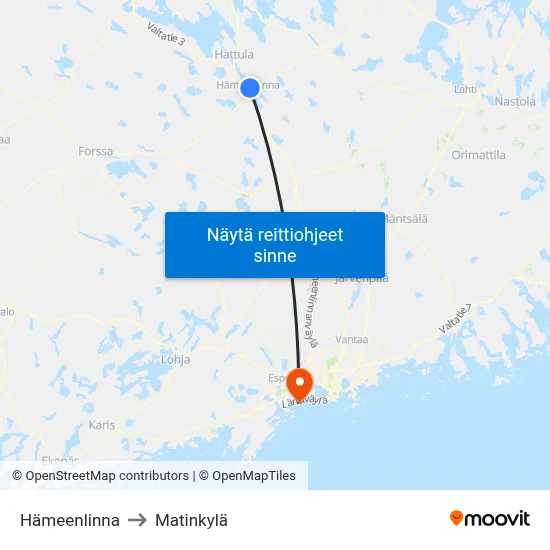 Hämeenlinna to Matinkylä map