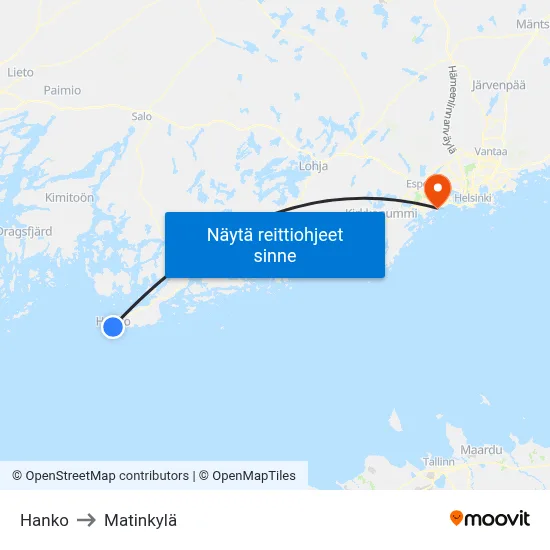 Hanko to Matinkylä map