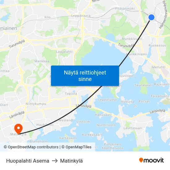 Huopalahti Asema to Matinkylä map