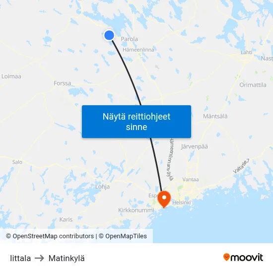 Iittala to Matinkylä map
