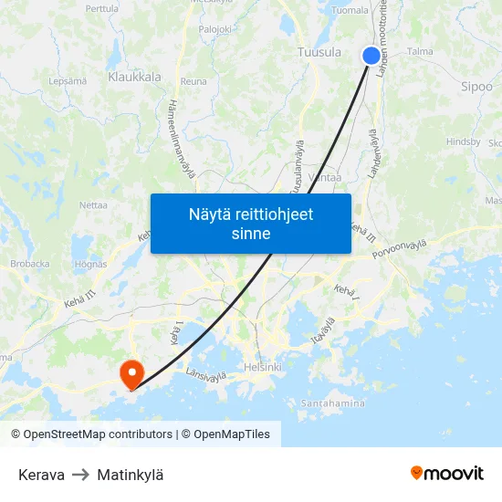 Kerava to Matinkylä map
