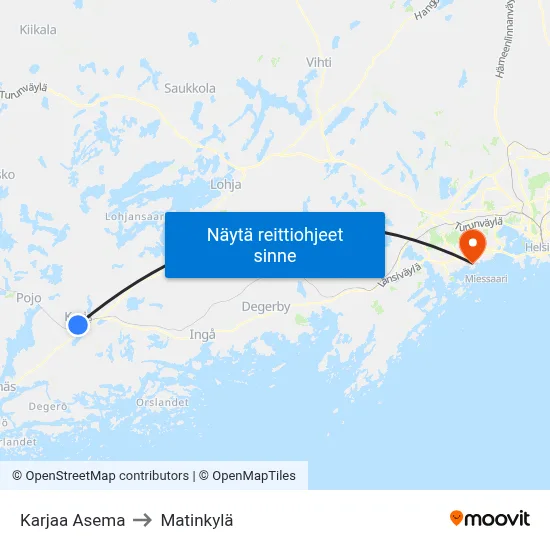 Karjaa Asema to Matinkylä map