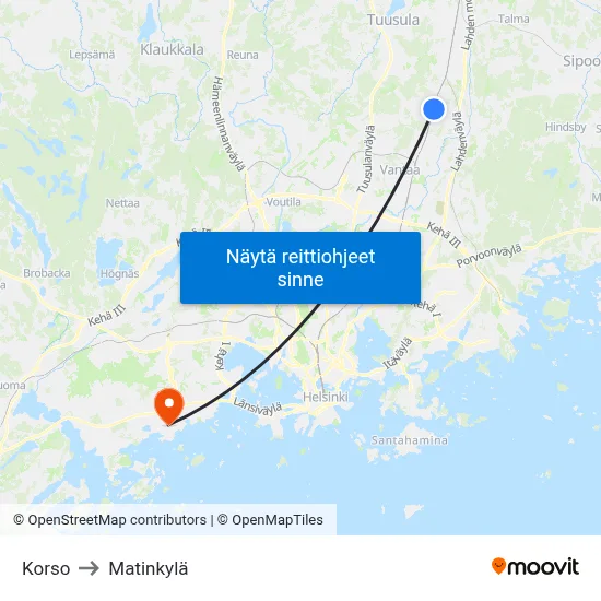 Korso to Matinkylä map