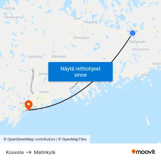 Kouvola to Matinkylä map
