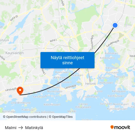 Malmi to Matinkylä map