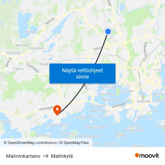Malminkartano to Matinkylä map