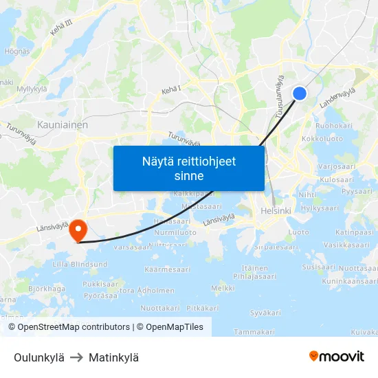 Oulunkylä to Matinkylä map