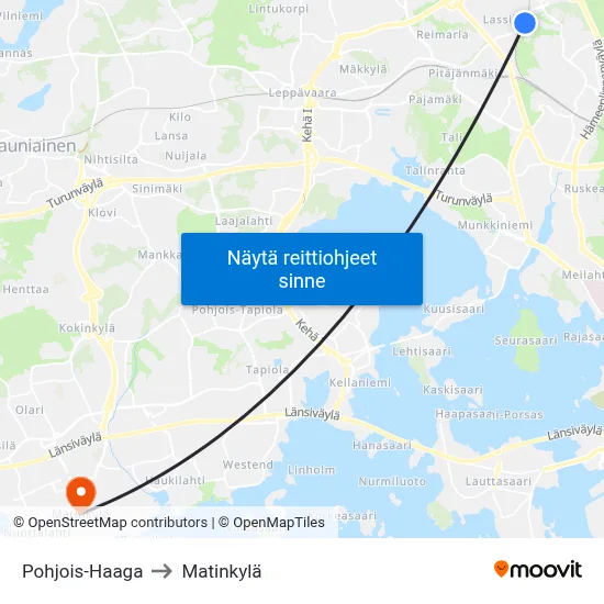Pohjois-Haaga to Matinkylä map