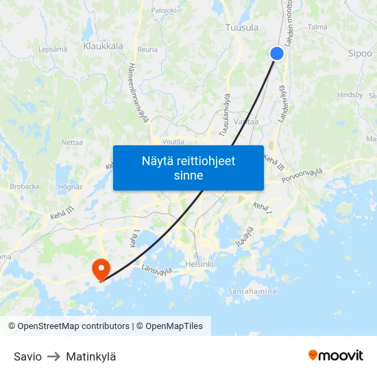 Savio to Matinkylä map
