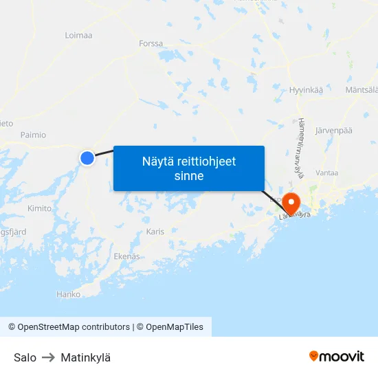 Salo to Matinkylä map