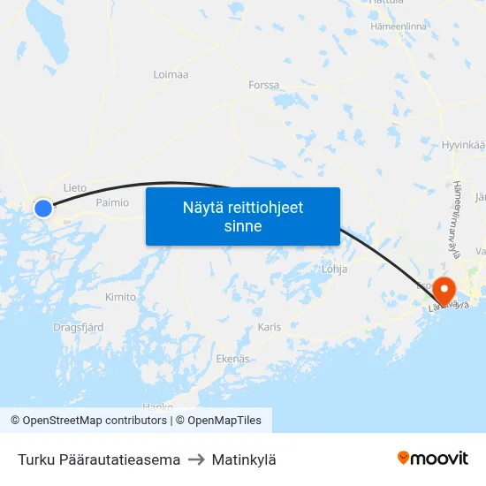 Turku Päärautatieasema to Matinkylä map