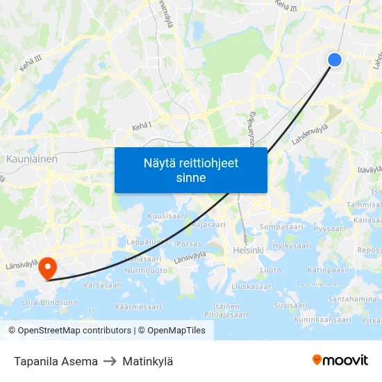 Tapanila Asema to Matinkylä map