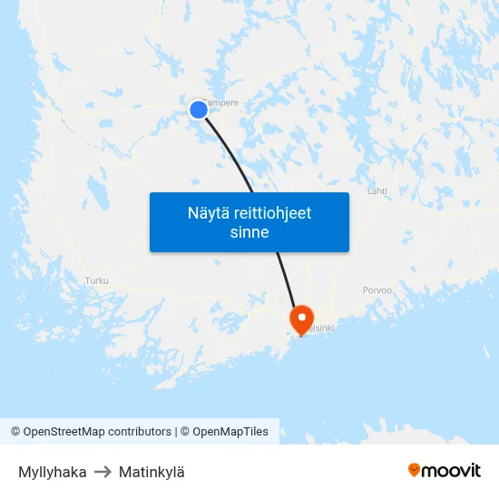Myllyhaka to Matinkylä map