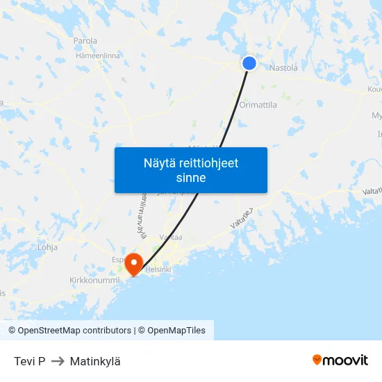 Tevi P to Matinkylä map
