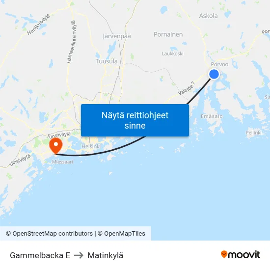 Gammelbacka E to Matinkylä map
