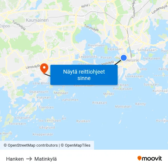 Hanken to Matinkylä map