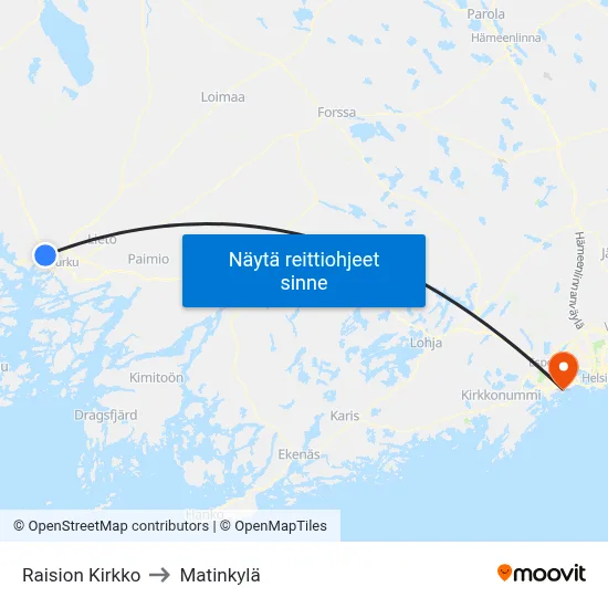 Raision Kirkko to Matinkylä map