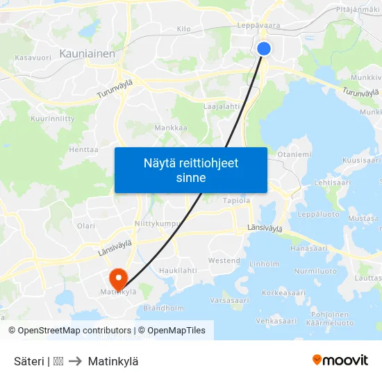 Säteri | 🏢🌳 to Matinkylä map