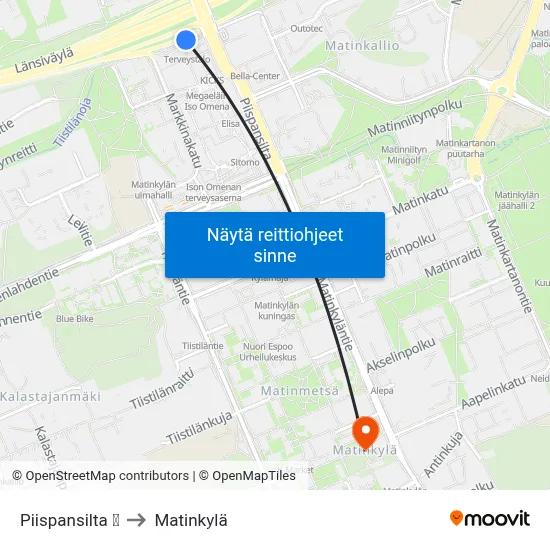 Piispansilta 🛍️ to Matinkylä map