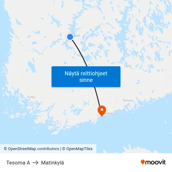 Tesoma A to Matinkylä map