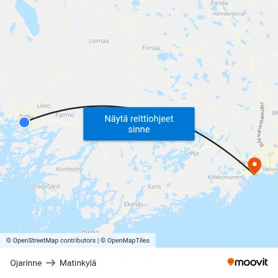 Ojarinne to Matinkylä map