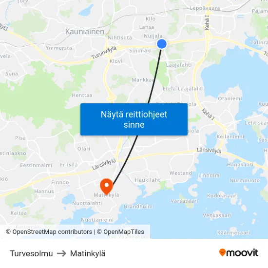 Turvesolmu to Matinkylä map