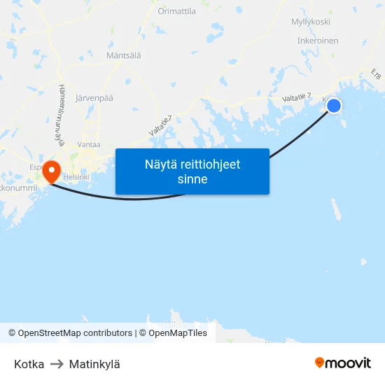 Kotka to Matinkylä map