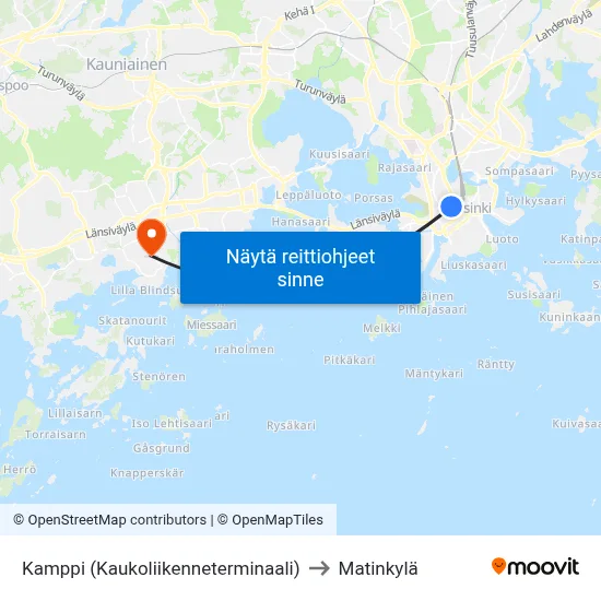Kamppi (Kaukoliikenneterminaali) to Matinkylä map